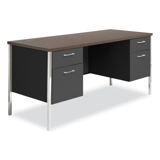 Alera ALESD6024BM Double Pedestal Steel Credenza Desk, Mocha & Black - Local Pickup Only