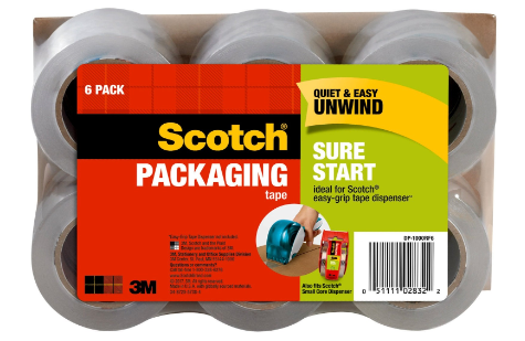 Scotch Sure Start Packaging Tape, No Color, 6PK