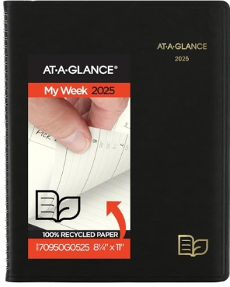 2025 at-a-GLANCE Recycled 8.25" X 11" Weekly & Monthly Appointment Book Planner, Faux Leather Cover, Black