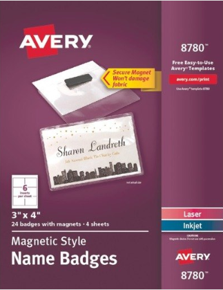 AVERY MAGNETIC STYLE NAME BADGE KIT, HORIZONTAL, 4in X 3in, WHITE, 24PK