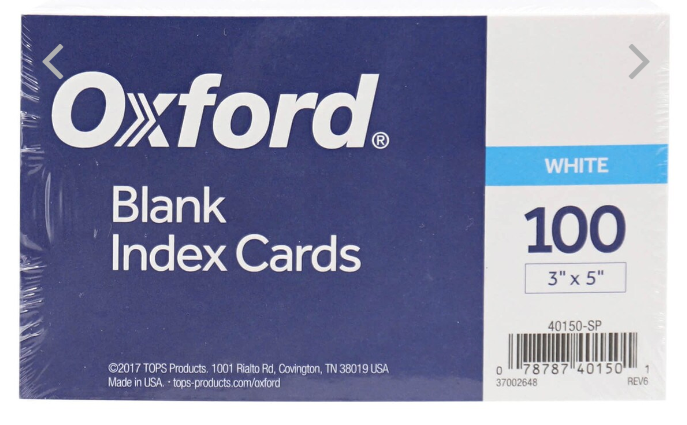 OXFORD Blank Index Cards, 5x8", PK100