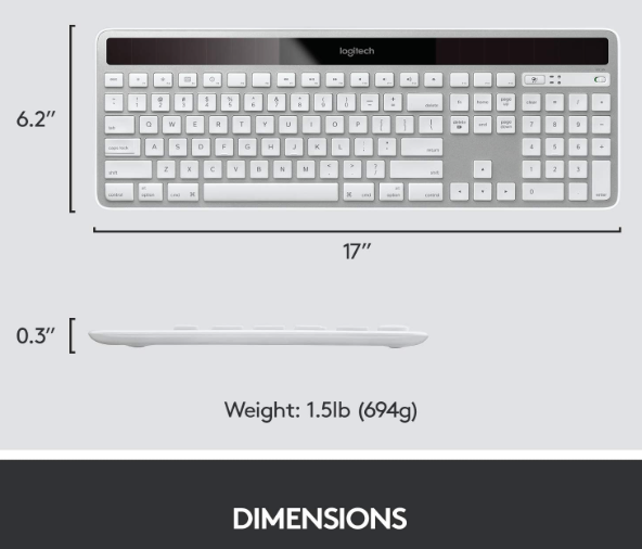 Logitech Wireless Keyboard K750 Solar Recharging, Mac-Friendly, 2.4GHz Wireless - Silver