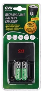 CVS Health AA Rechargeable Battery Charger, Includes 2 AA Batteries