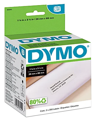 DYMO 30252 LabelWriter Address Labels, 1 1/8 x 3 1/2, White, 350 Labels/Rolls/Pack