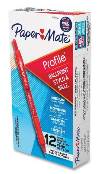 Paper Mate Ballpoint Pen, Profile Retractable Pen, Medium Point (1.0mm), Red, 12 Count