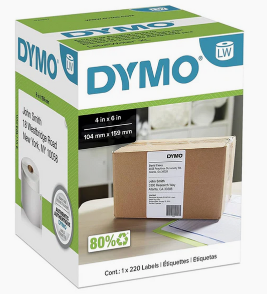 DYMO LabelWriter Extra Large 4" x 6" Shipping Label Rolls, 220 Labels/Roll