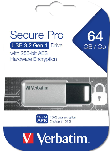 Verbatim Store 'n' Go Secure Pro USB Flash Drive with Aes 256 Encryption, 64 Gb, Silver ( VER98666 )