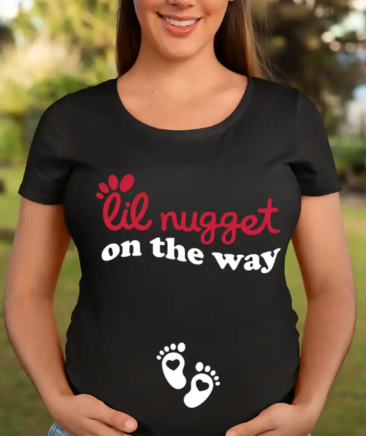 Chic 'Little Nugget' Maternity Tee - Soft & Comfortable Cotton, Short Sleeve, Casual Wear(Black)