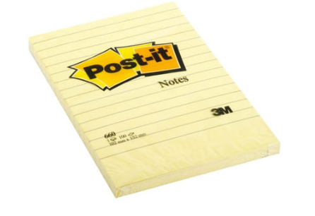 Post-it Notes Original Pads in Canary Yellow, Note Ruled, 4" X 6", 100 Sheets/pad, 12 Pads/pack ( MMM660YW )