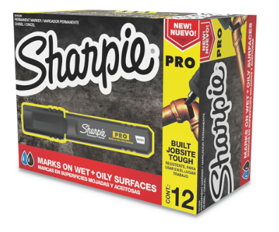 Sharpie PRO Permanent Markers, Chisel Tip, Medium Point, Black/Gray Barrel, Black Ink, Pack of 12 Markers