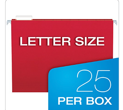 Pendaflex Colored Hanging Folders, Letter Size, 1/5-cut Tab, Red, 25/box