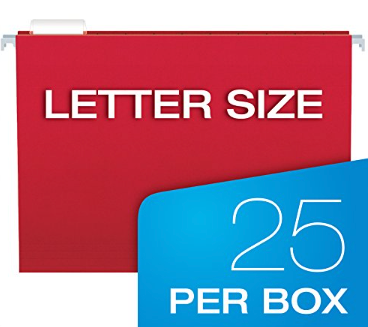 Pendaflex Colored Hanging Folders, Letter Size, 1/5-cut Tab, Red, 25/box