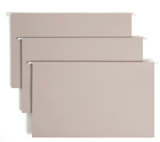 Smead Tuff Hanging Folders with Easy Slide Tab, Letter Size, 1/3-cut Tab, Steel Gray, 18/box