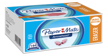 Paper Mate Arrowhead Eraser Caps, for Pencil Marks, Pink, 144/box