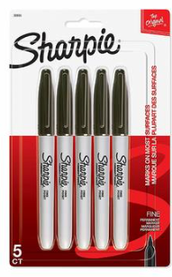 Sharpie Fine Tip Permanent Markers, Black, 5 Pack Black