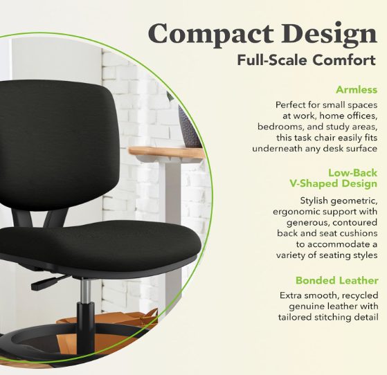 Stool Task Chair 27 in. X 29.5 in. X 49 in. Leather- Black