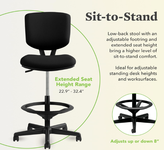 Stool Task Chair 27 in. X 29.5 in. X 49 in. Leather- Black