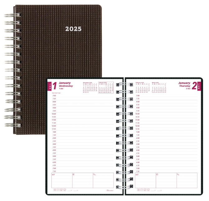 Brownline® 2025 DuraFlex Daily/Monthly Planner, Appointment Book, 12 Months, January to December, Twin-Wire Binding, 8" x 5", Black (CB634V.BLK-25)