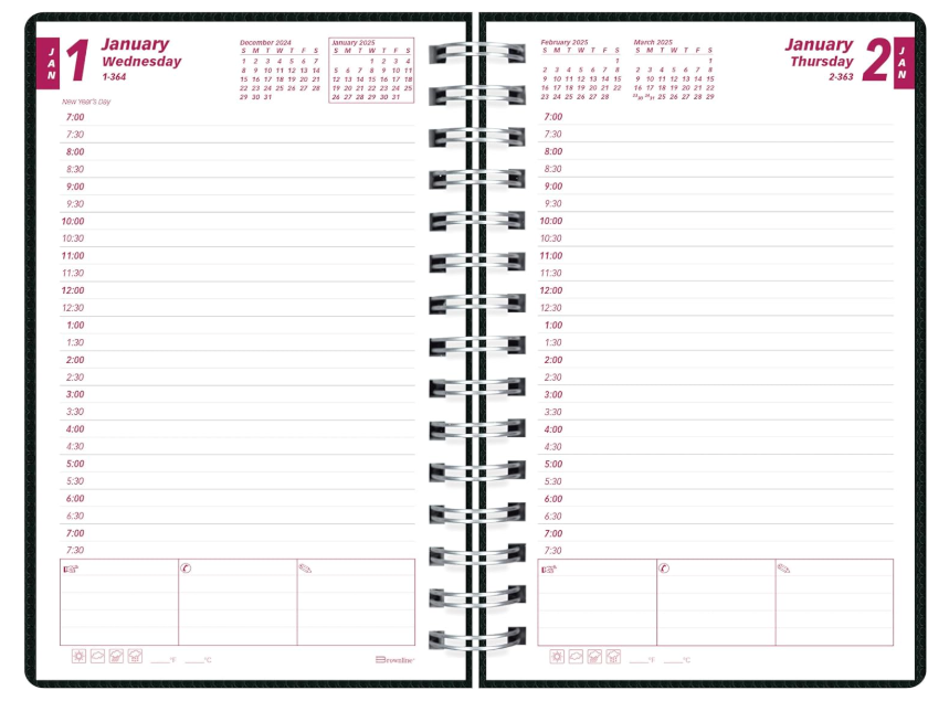 Brownline® 2025 DuraFlex Daily/Monthly Planner, Appointment Book, 12 Months, January to December, Twin-Wire Binding, 8" x 5", Black (CB634V.BLK-25)