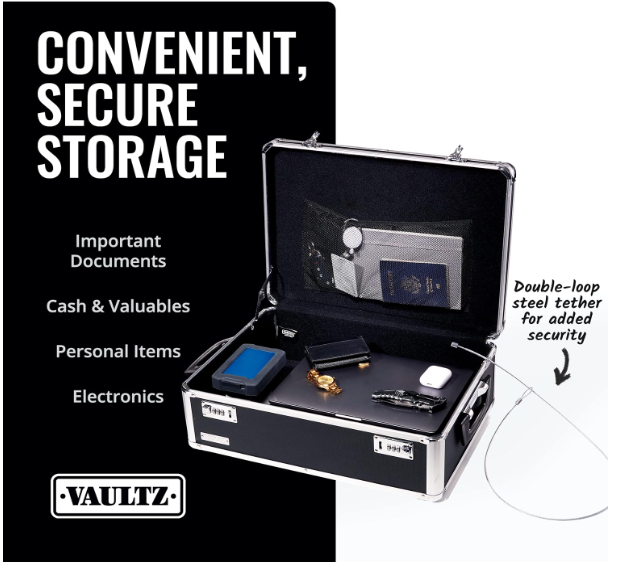 Vaultz Storage Lock Box - 6.5 x 23 x 13.5 Inch - Secure Dorm Storage Trunk with Combination Lock