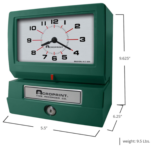 Acroprint Model 150 Punch Card Time Clock System, Green