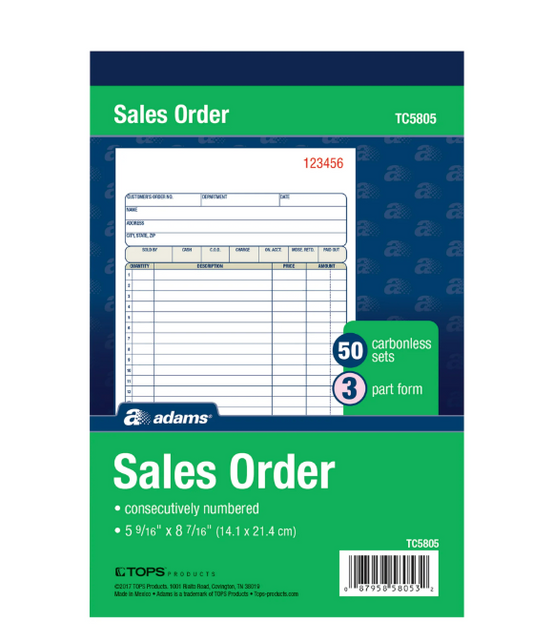 Adams Carbonless 3-Part Sales Book, 4 3/16" X 7 3/16", Pack of 50 Sets per booklet