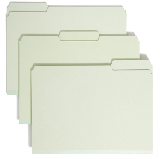 Smead Pressboard File Folder, 1/3-Cut Tab, 2" Expansion, Letter Size, Gray/Green, 25 per Box (13234)