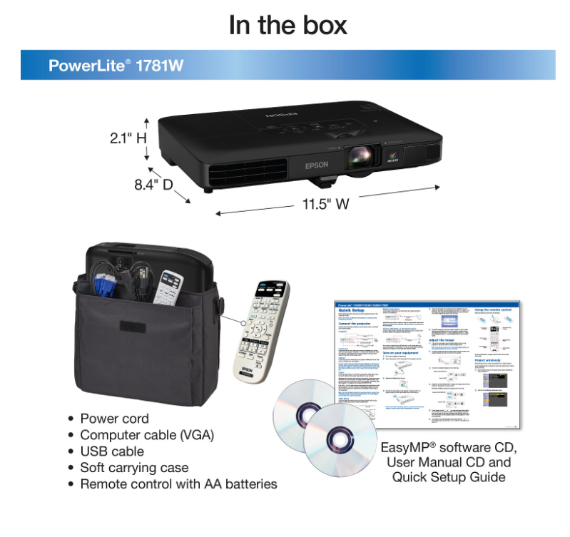 Epson V11H794120 Powerlite 1781W 3 Liquid Crystal Display Projector 3200L Widescreen Extended Graphics Array 100001 Hdmi 4Lbs