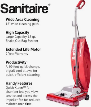 SANITIARE Upright Vacuum,12 in,145 Cfm,7A,120V