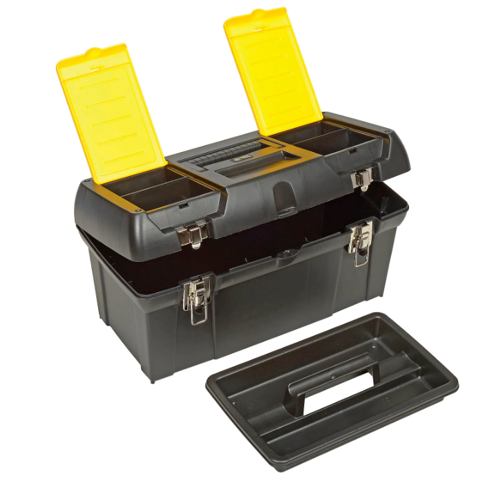 STANLEY Tool Box, Black/Yellow, 19-1/4 in W X 10-1/4 in D X 9-3/4 in H