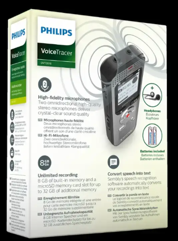 Philips DVT2015 8GB Digital Voice Tracer with SemblyAI Voucher 33674J