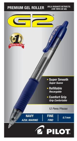 PILOT G2 Roller Ball Retractable Gel Pen- Navy Ink- Fine- Dozen