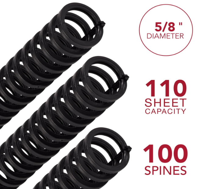 GBC Binding Spines/ Coils, 5/8" Diameter, 110 Sheet Capacity, ProClick, Black, 100 Pack (2514517)