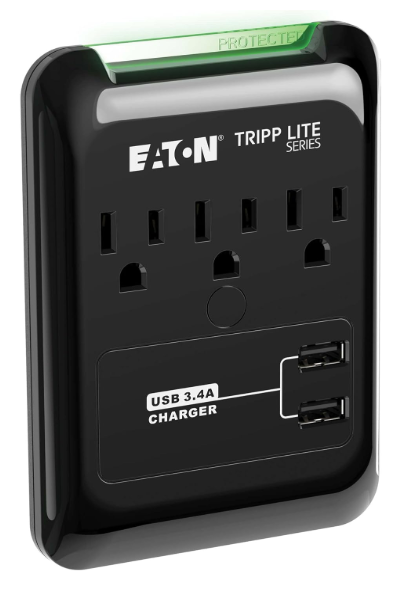 Tripp Lite 3 Outlet Portable Surge Protector Power Strip, Direct Plug in, 2 USB (SK30USB)