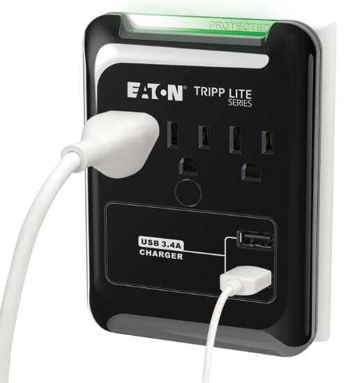 Tripp Lite 3 Outlet Portable Surge Protector Power Strip, Direct Plug in, 2 USB (SK30USB)