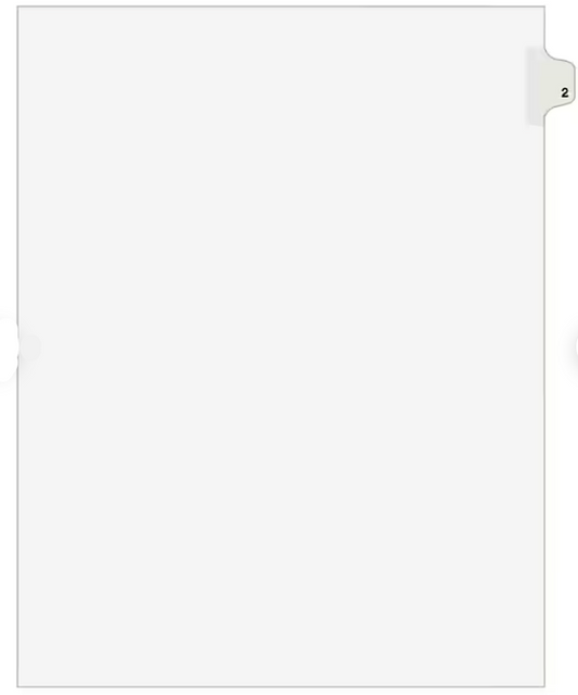 Avery Legal Pre-Printed Paper Dividers, Side Tab #2, White, Avery Style, Letter Size, 25/Pack (11912)
