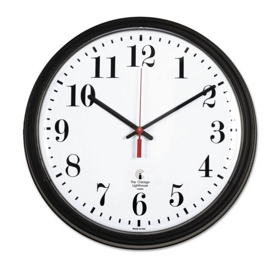 Chicago Lighthouse Black Quartz Clock, 13.75" Overall Diameter, Black Case, 1 AA