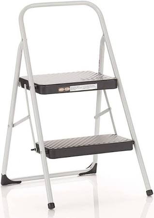 Cosco 2-Step Household Folding Step Stool, White Black (Imperfect Box)