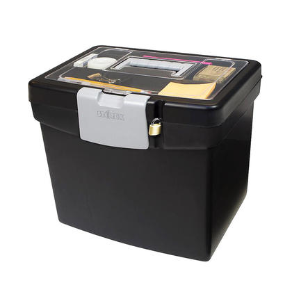 Storex Medium-Duty Portable File Storage Box with XL Lid, Letter Size, 10-15/16"L X 13-5/16"W X 11"H, 100% Recycled, Black