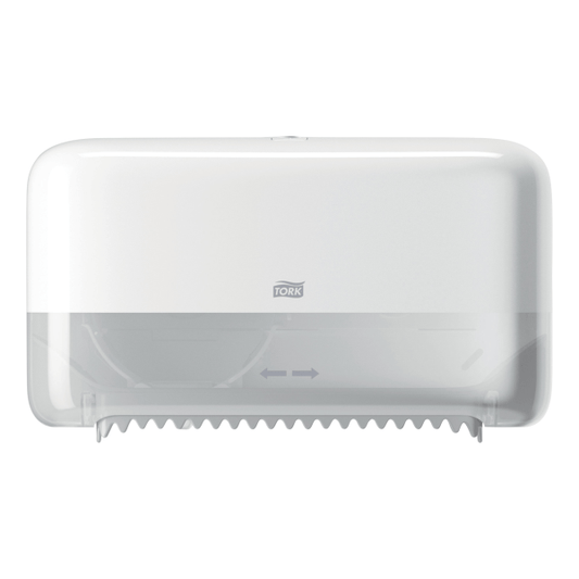 Tork Twin Toilet Paper Roll Dispenser White T7 Coreless High Capacity Elevation Range 473200