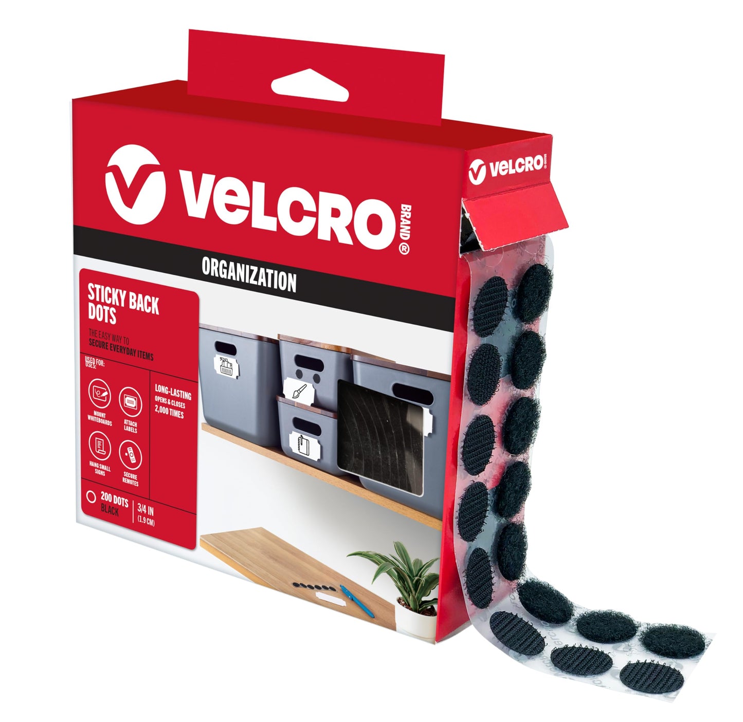 VELCRO® Brand Sticky Back Dots – Black, ¾″ (200‑Pack)