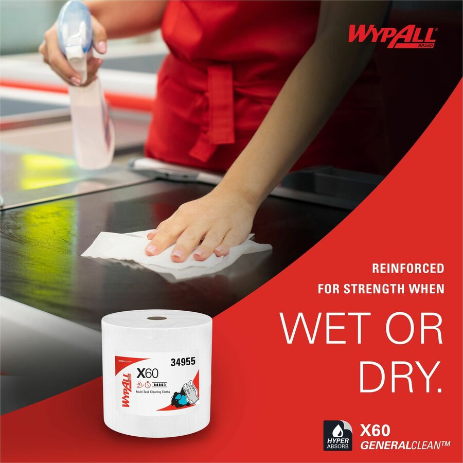 Towel / Roll Wypall X60 Medium Duty Wiper Jumbo Roll White 34955