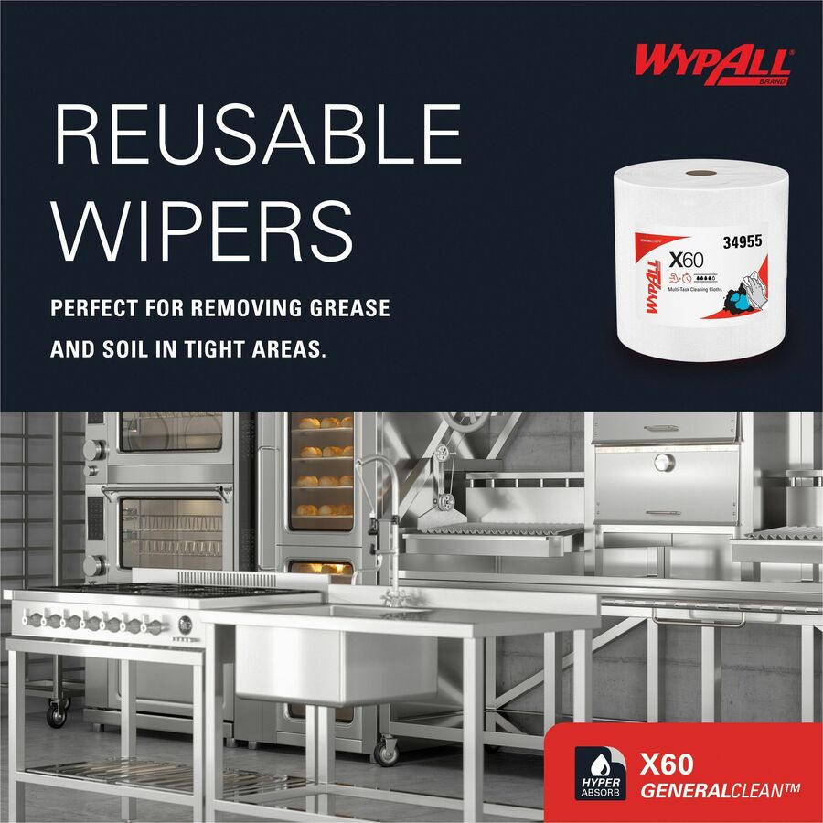 Towel / Roll Wypall X60 Medium Duty Wiper Jumbo Roll White 34955