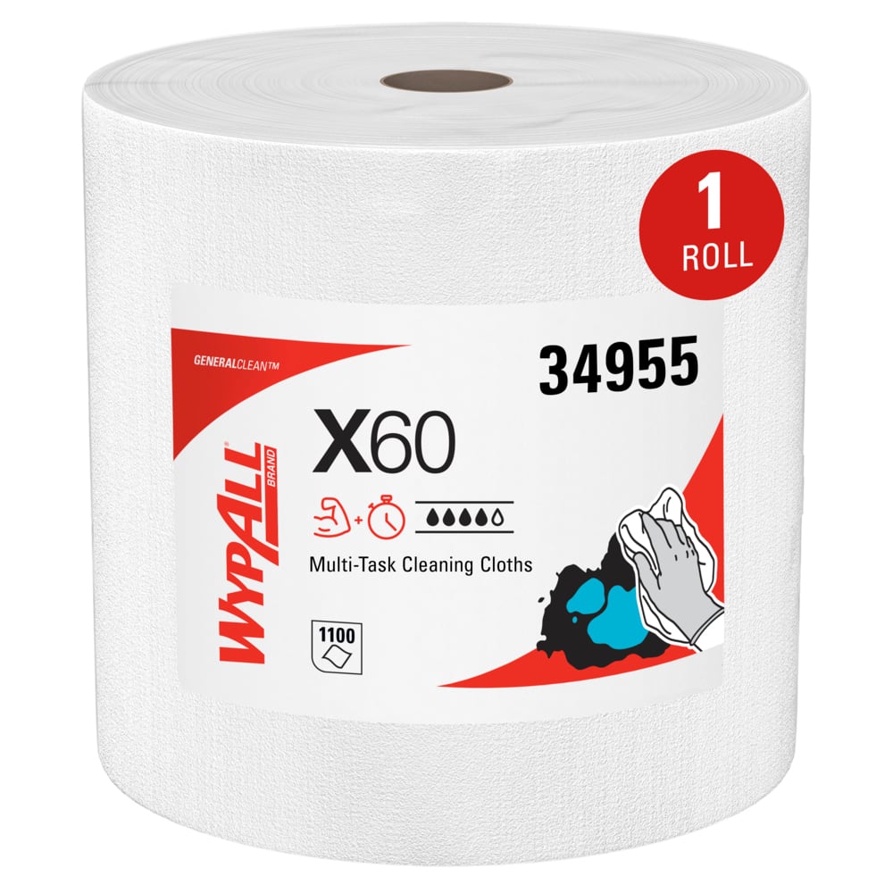 Towel / Roll Wypall X60 Medium Duty Wiper Jumbo Roll White 34955