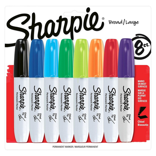 Sharpie 8pk Permanent Markers Chisel Tip Multicolored: Bold Thick Markers for Art & Office, Quick Drying, Water-Resistant